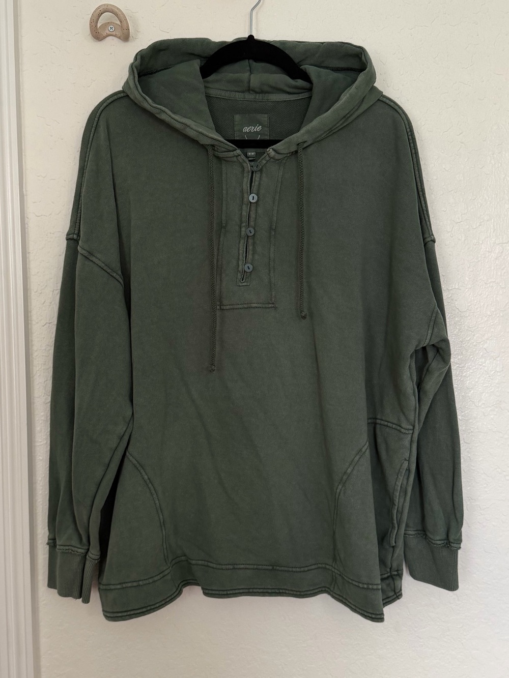 aerie Extremely Oversized Summer Hooded Sweatshirt Olive Green